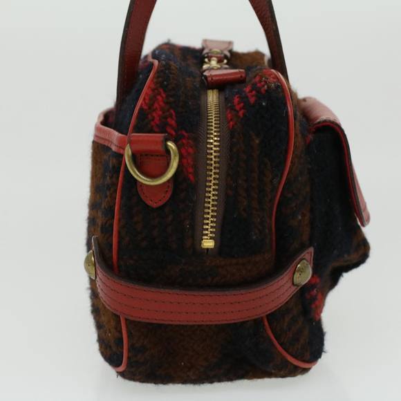 BURBERRY Blue Label Hand Bag Wool Leather 2way Red Black Auth ti771 - Picture 4 of 16